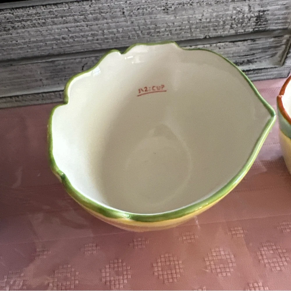 Pier 1 imports set of four measuring cups nesting, hand painted stoneware new